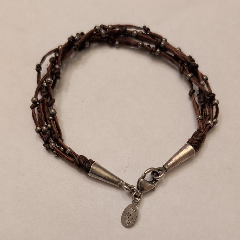 Vintage Sterling Silver Brown Cord Bracelet